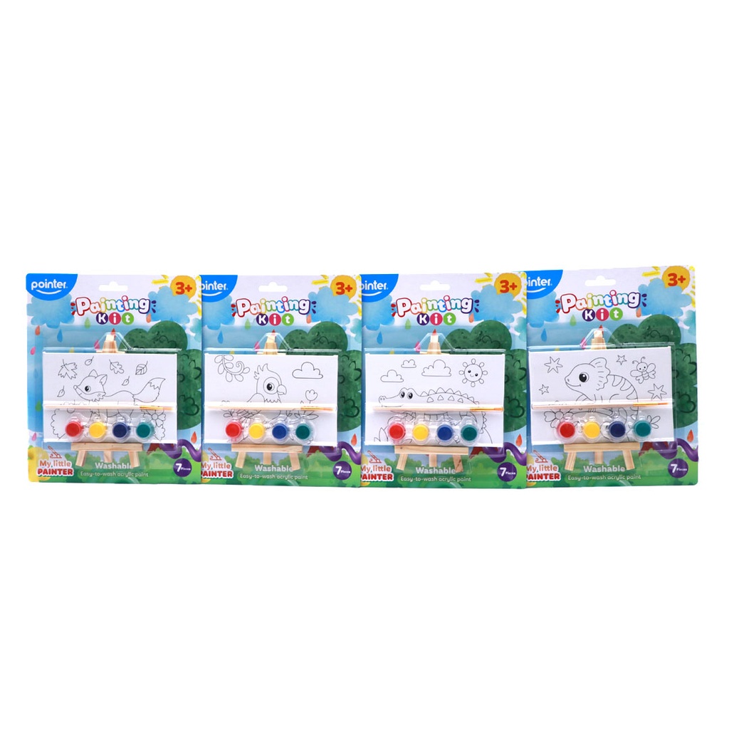 CANVAS PAINTING, 6X4", MINI KIT, PRE-DRAWN CHILDREN’S DESIGNS WITH EASEL, 4 PAINTS, AND A BRUSH, 1 KIT
