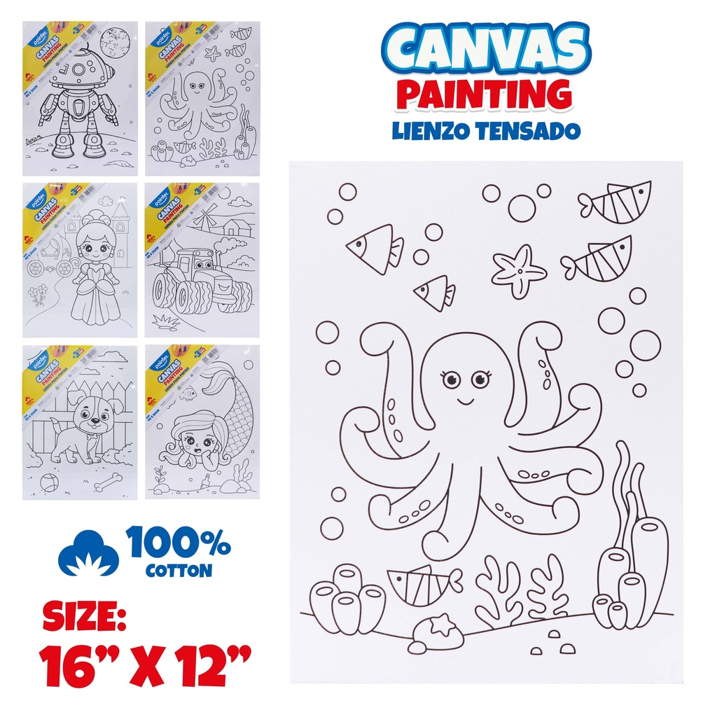 CANVAS, PANEL,12X16", 100% COTTON, PRE-DRAWN WITH CHILDREN'S DESIGNS,1 PIECE
