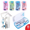 GEOMETRY MATH SET, PLASTIC CASE, SET OF 11 PIECES