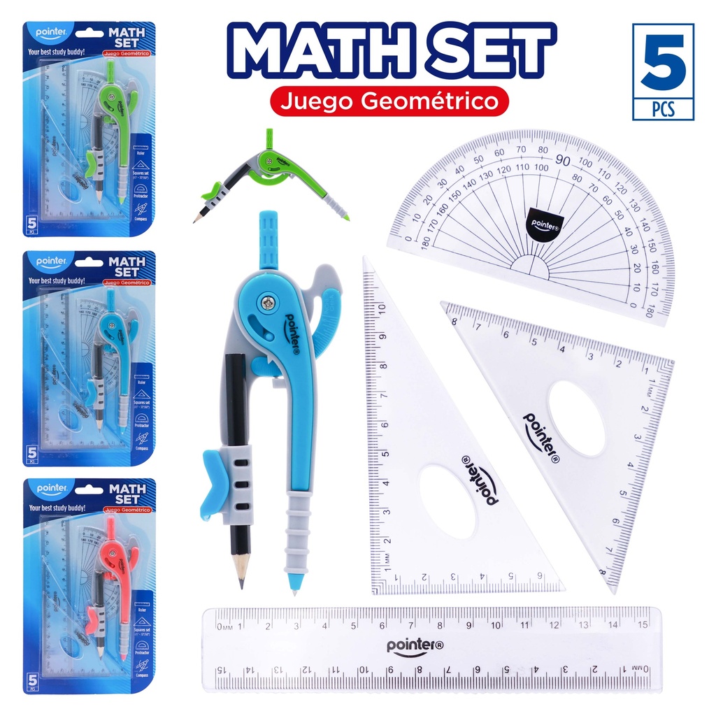 GEOMETRY MATH SET, IN BLISTER, SET OF 5 PIECES