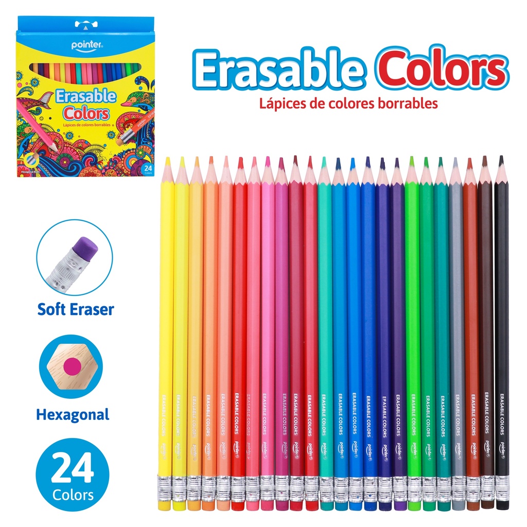 COLORED PENCILS, ERASABLE , SET OF 24 COLORS
