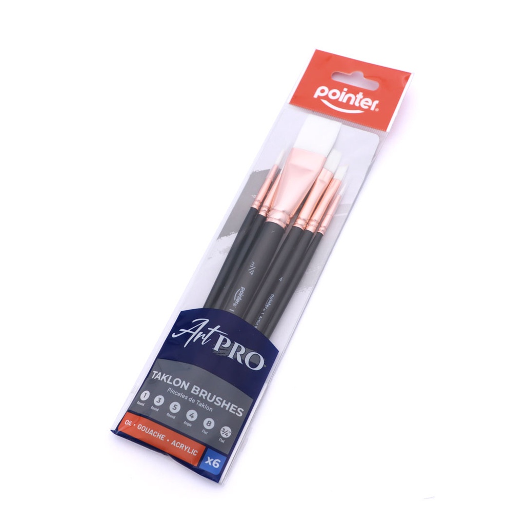 PAINTBRUSHES, TAKLON BRISTLE , BLACK HANDLE , SET OF 6 PIECES