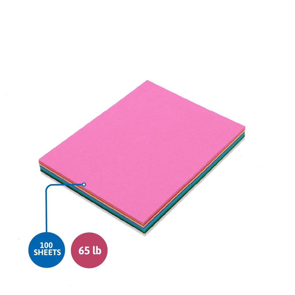 CARDSTOCK, COLORED, LETTER SIZE, 10 ASSORTED COLORS, 180 G/M², BAG OF 100 SHEETS