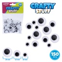 GOOGLY EYES WIGGLY, BLACK AND WHITE, ASSORTED SIZES, SET OF 150 PIECES 