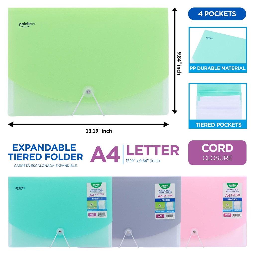 EXPANDING ORGANIZER FILE FOLDER A4, 4 POCKETS WITH ELASTIC BAND CLOSURE, 1 PIECE