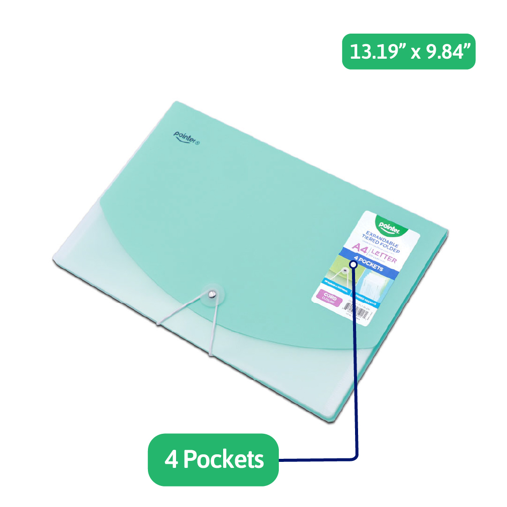 EXPANDING ORGANIZER FILE FOLDER A4, 4 POCKETS WITH ELASTIC BAND CLOSURE, 1 PIECE