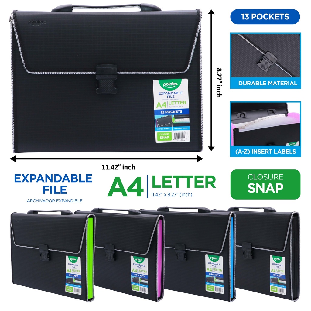 EXPANDING ORGANIZER FILE FOLDER A4, 13 POCKETS WITH BUCKLE CLOSURE AND HANDLE, 1 PIECE