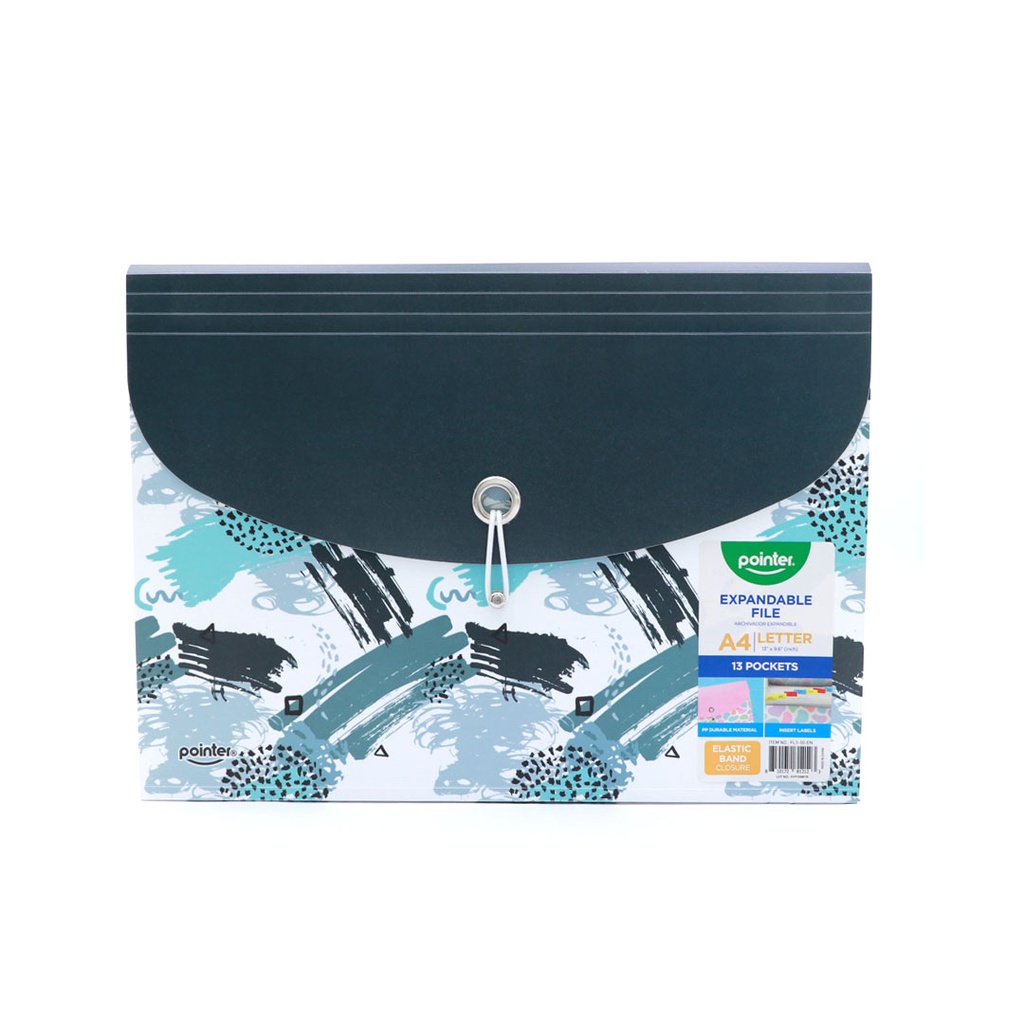 EXPANDING ORGANIZER FILE FOLDER A4, 13 POCKETS WITH DECORATIVE LOWER COVER AND ELASTIC BAND CLOSURE, 1 PIECE