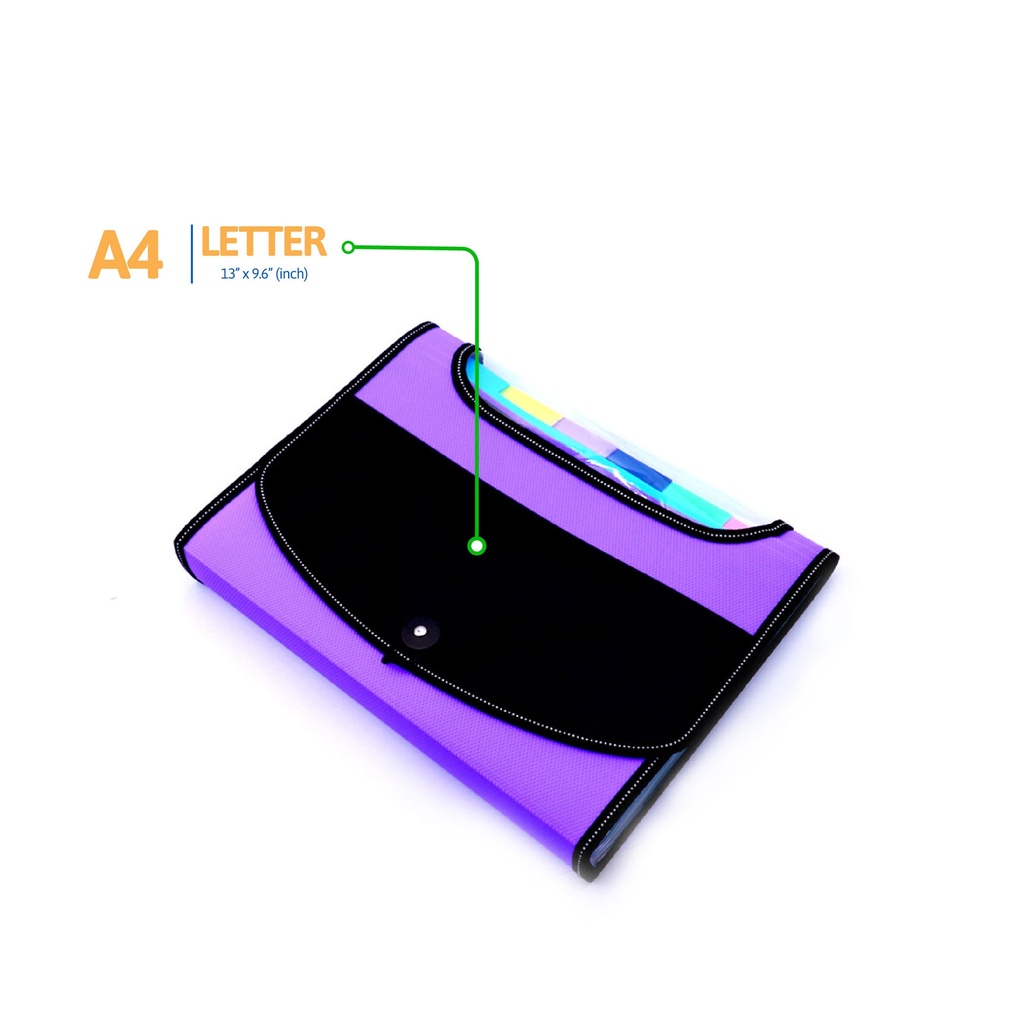 EXPANDING ORGANIZER FILE FOLDER A4, 13 POCKETS WITH CLEAR VIEW TOP AND ELASTIC BAND CLOSURE, 1 PIECE
