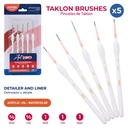 PAINTBRUSHES, TAKLON BRISTLE , DETAILING AND LINING , SET OF 5 PIECES