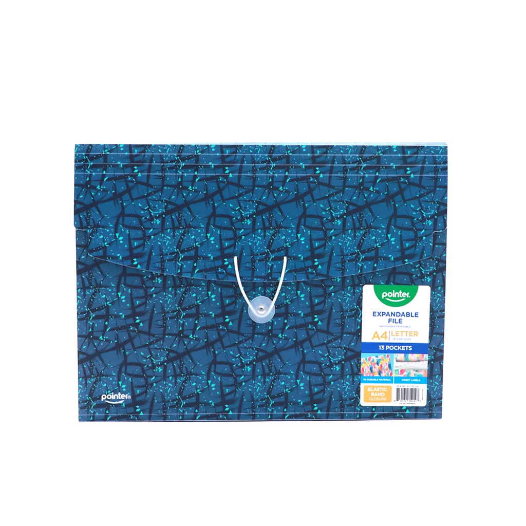 EXPANDING ORGANIZER FILE FOLDER A4, 13 POCKETS WITH DECORATIVE UPPER/LOWER COVER AND ELASTIC BAND CLOSURE, 1 PIECE