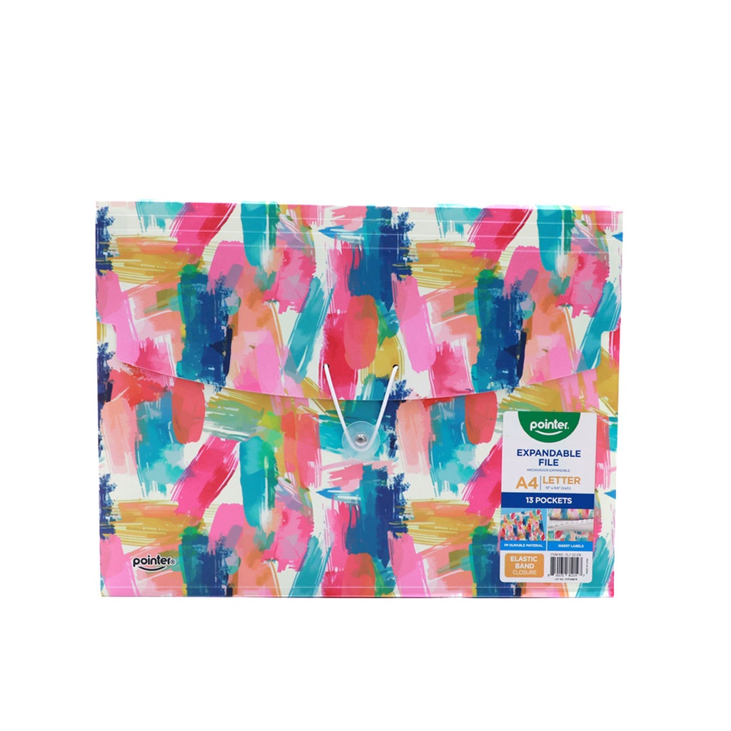 EXPANDING ORGANIZER FILE FOLDER A4, 13 POCKETS WITH DECORATIVE UPPER/LOWER COVER AND ELASTIC BAND CLOSURE, 1 PIECE
