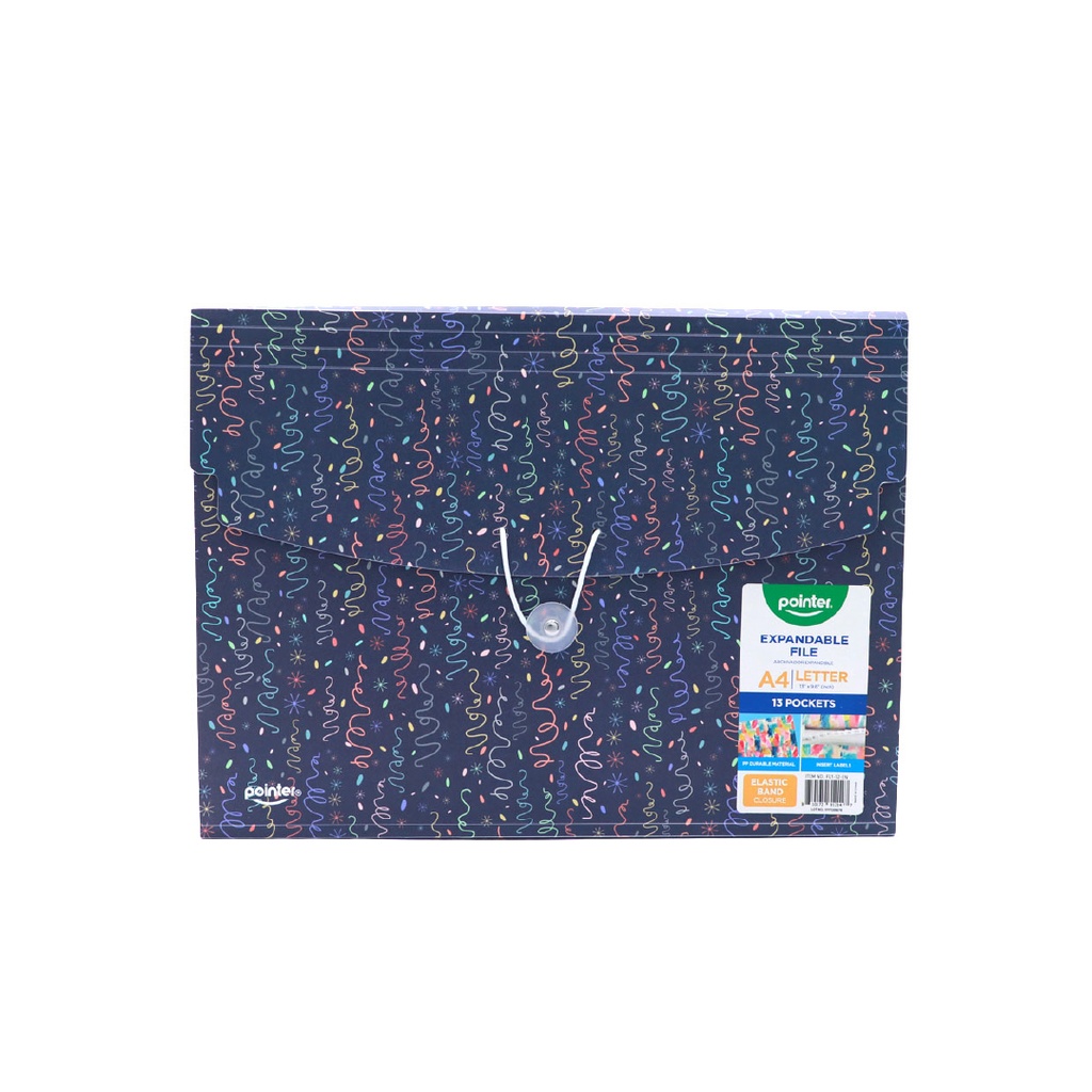 EXPANDING ORGANIZER FILE FOLDER A4, 13 POCKETS WITH DECORATIVE UPPER/LOWER COVER AND ELASTIC BAND CLOSURE, 1 PIECE
