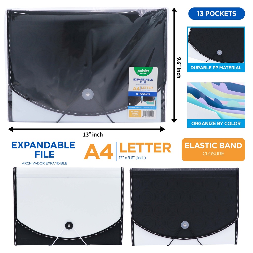 EXPANDING ORGANIZER FILE FOLDER A4, 13 POCKETS WITH DECORATIVE UPPER COVER AND ELASTIC BAND CLOSURE, 1 PIECE