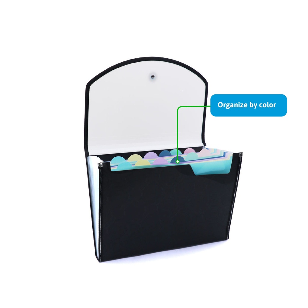 EXPANDING ORGANIZER FILE FOLDER A4, 13 POCKETS WITH DECORATIVE UPPER COVER AND ELASTIC BAND CLOSURE, 1 PIECE