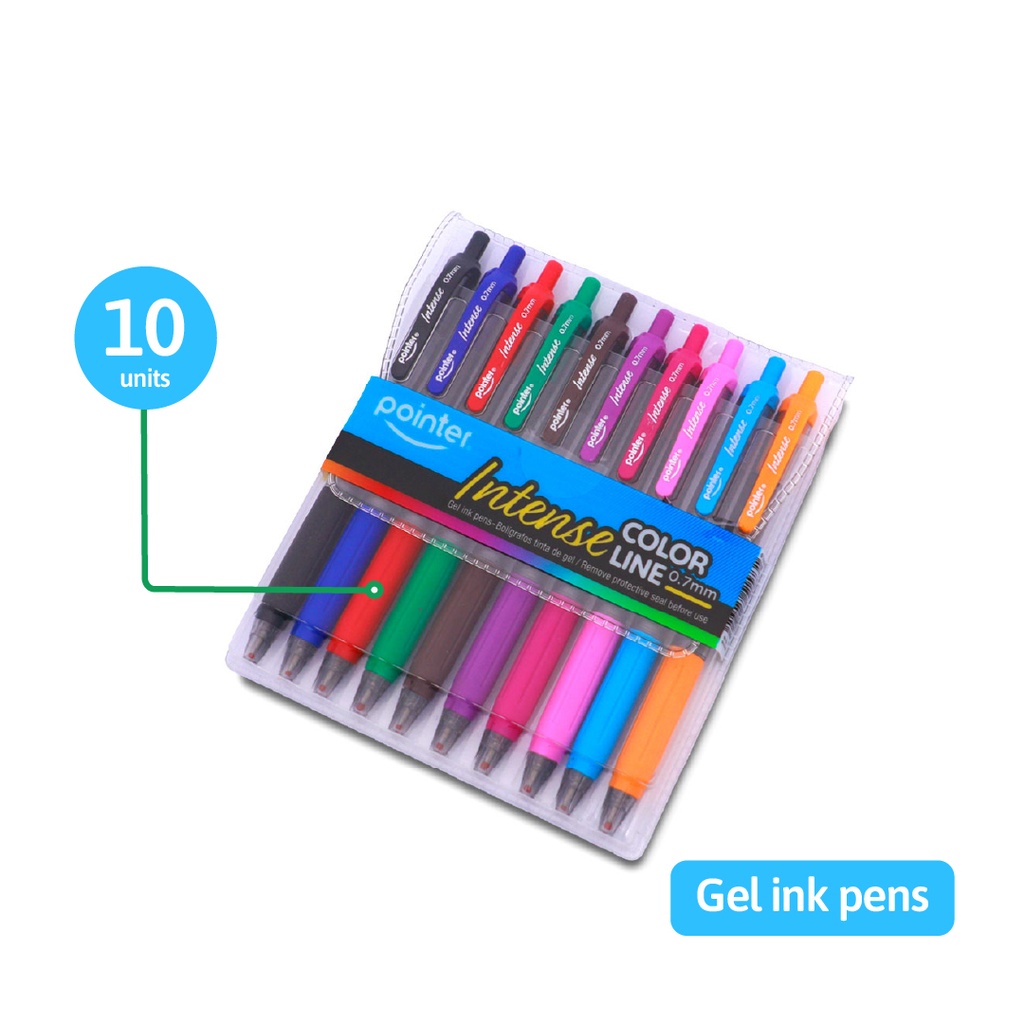 PENS, INTENSE COLOR, GEL INK, RETRACTABLE, 0.7 MM, SET OF 10 COLORS