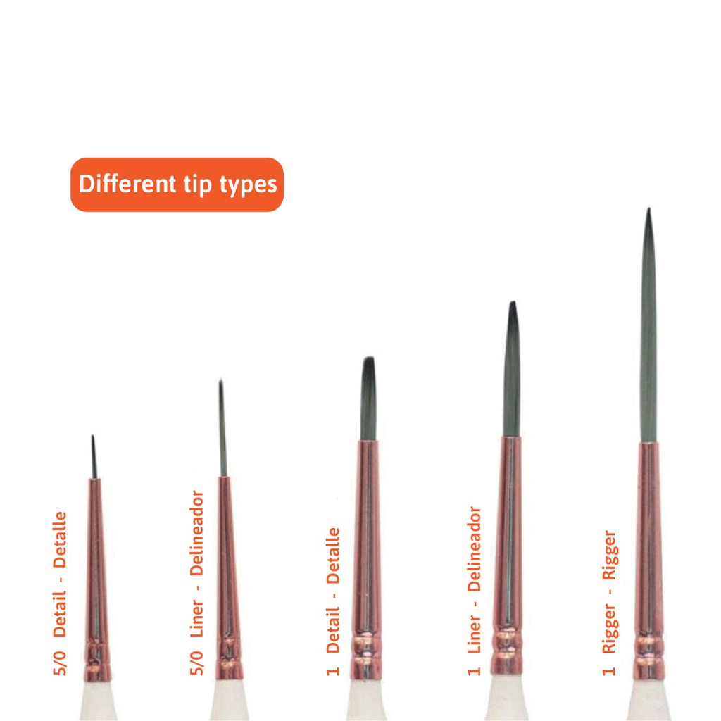PAINTBRUSHES, TAKLON BRISTLE , DETAILING AND LINING , SET OF 5 PIECES