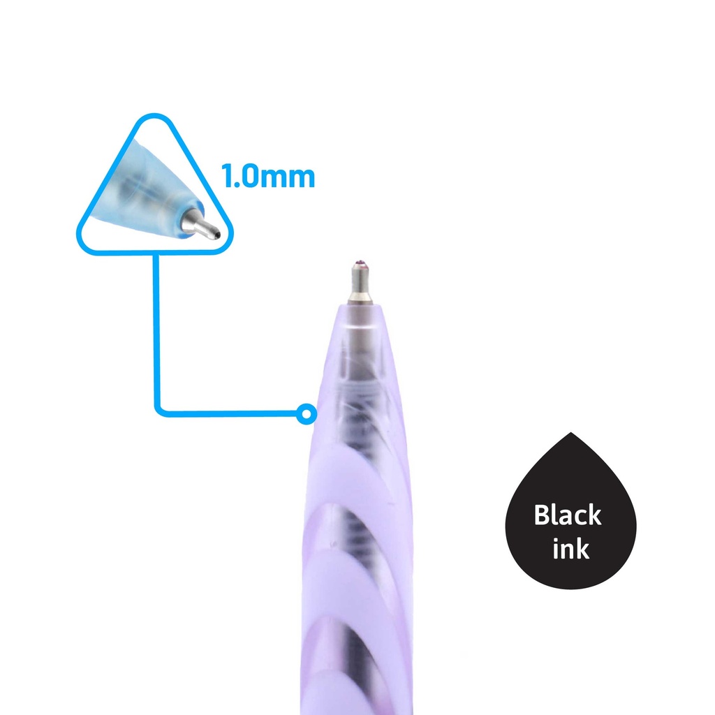 PENS, VELVET FLOW , HYBRID, RETRACTABLE, BLACK COLOR, 1.0 MM, TRIANGULAR BODY, SET OF 4 PIECES