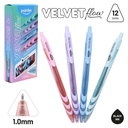 PENS, VELVET FLOW, HYBRID, RETRACTABLE, BLACK COLOR, 1.0 MM, TRIANGULAR BODY, BOX OF 12 PIECES
