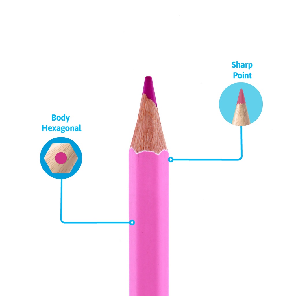 COLORED PENCILS, PASTEL , HEXAGONAL, SET OF 12 COLORS