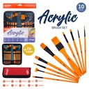 PAINTBRUSHES, TAKLON BRISTLE ACRYLIC, WITH ZIP CASE , SET OF 10 PIECES