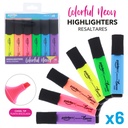 HIGHLIGHTERS, NEON, FLAT BODY, CHISEL TIP, SET OF 6 COLORS