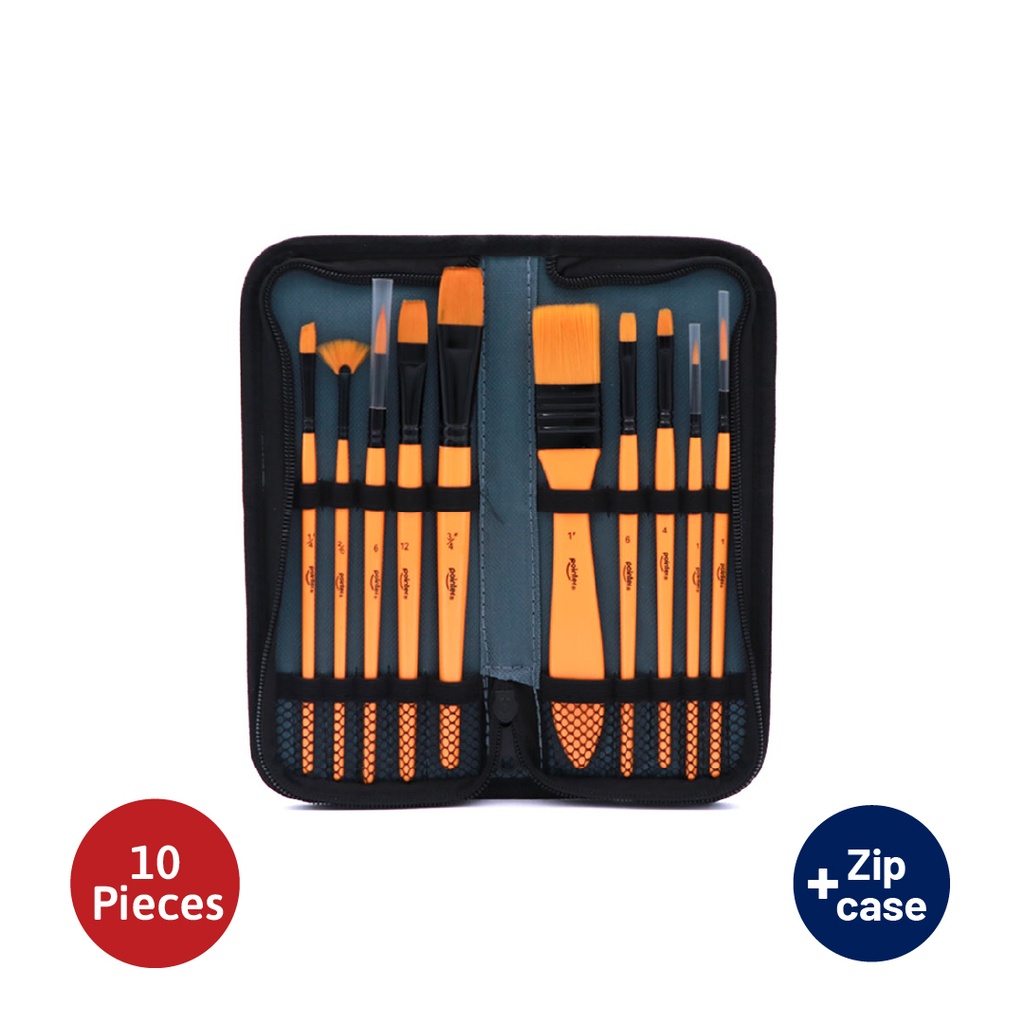 PAINTBRUSHES, TAKLON BRISTLE ACRYLIC, WITH ZIP CASE , SET OF 10 PIECES