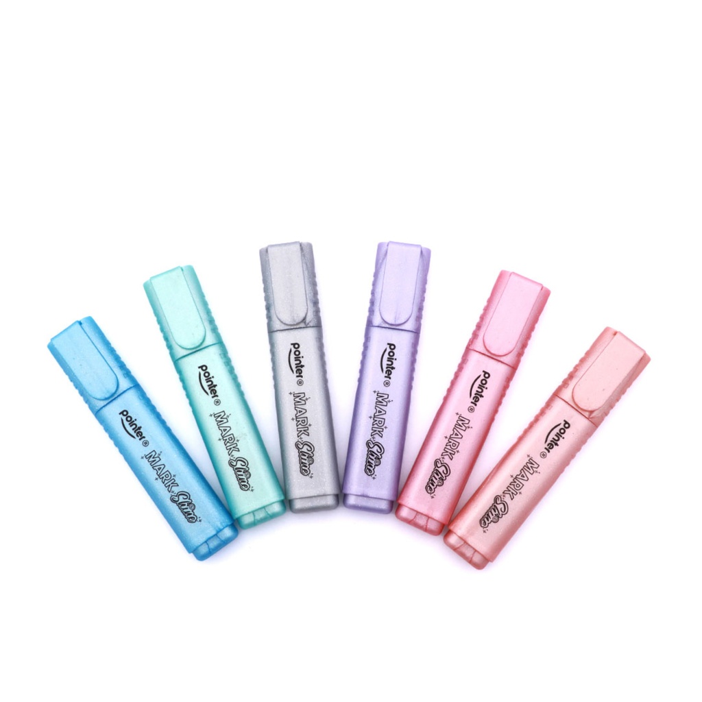 HIGHLIGHTERS, GLITTER , FLAT BODY, CHISEL TIP, SET OF 6 COLORS