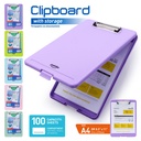 CLIPBOARD, A4 LETTER SIZE, WITH STORAGE, COLORS, 100 SHEET CAPACITY, 1 PIECE