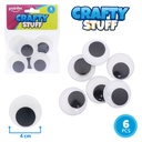 GOOGLY EYES WIGGLY, BLACK AND WHITE, JUMBO,  SET OF 6 PIECES