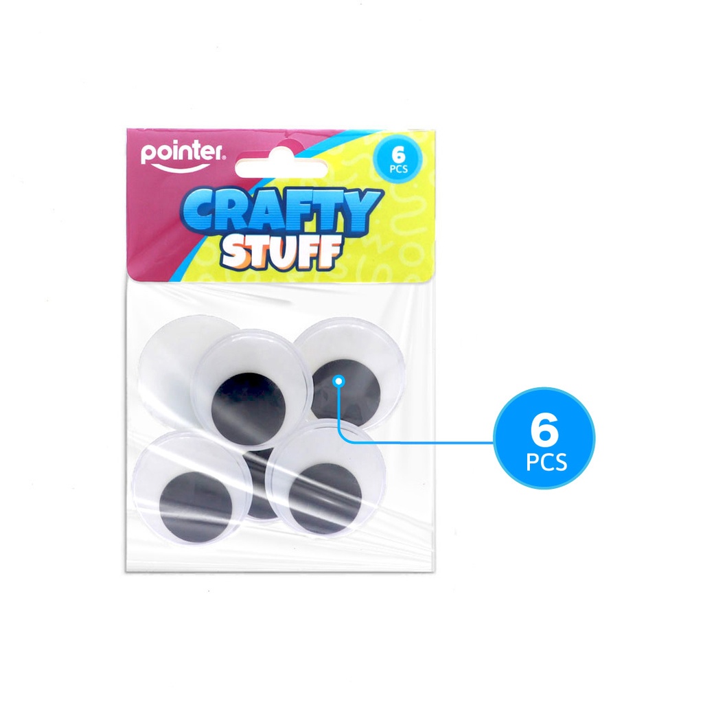 GOOGLY EYES WIGGLY, BLACK AND WHITE, JUMBO,  SET OF 6 PIECES