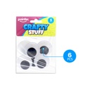 GOOGLY EYES WIGGLY, BLACK AND WHITE, JUMBO,  SET OF 6 PIECES