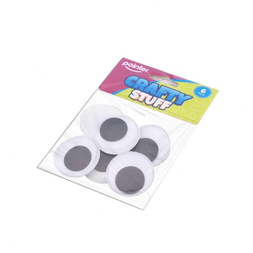 GOOGLY EYES WIGGLY, BLACK AND WHITE, JUMBO,  SET OF 6 PIECES