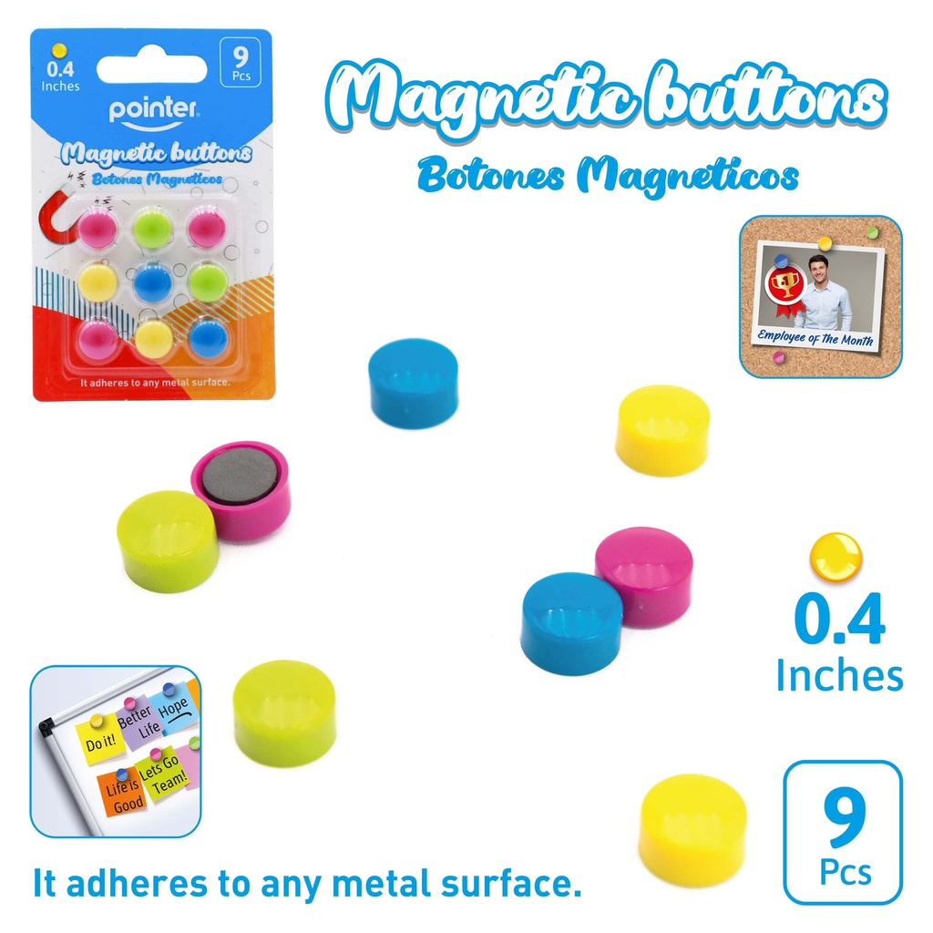ROUND COLORED MAGNETS, 0.4", MINI, SET OF 8 PIECES
