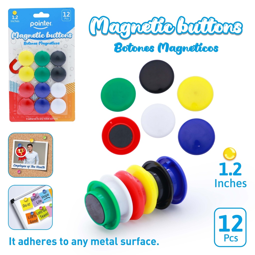 ROUND COLORED MAGNETS,1.2", MEDIUM, SET OF 12 PIECES
