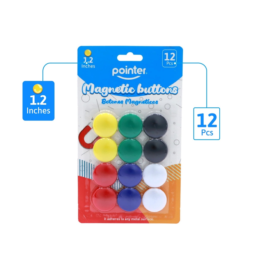 ROUND COLORED MAGNETS,1.2", MEDIUM, SET OF 12 PIECES