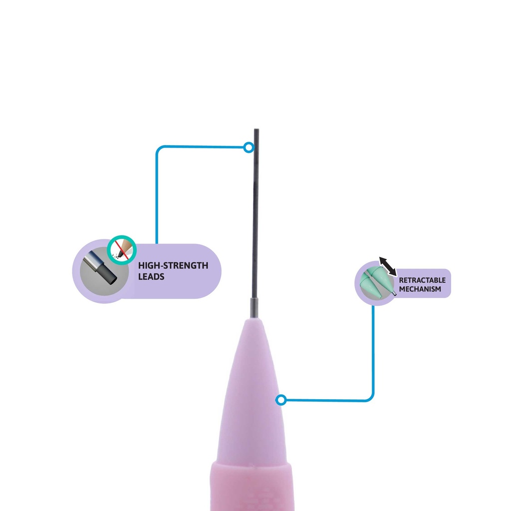 MECHANICAL PENCILS, PASTEL COLORS, WITH GRIP, 0.7MM, DUO SET  OF 1 PENCIL WITH 20 LEADS