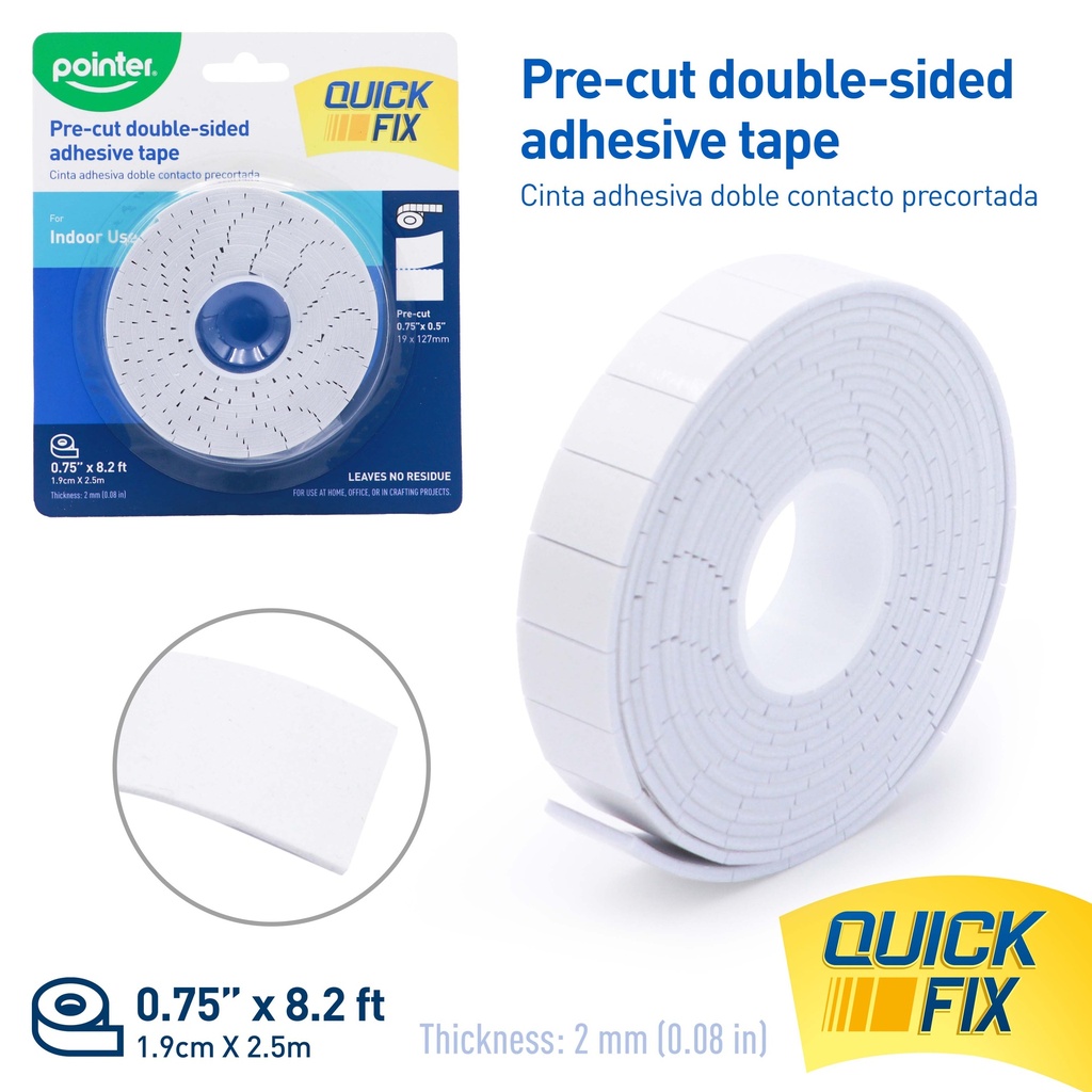DOUBLE-SIDED FOAM TAPE PRE-CUT 0.75"X8.2FT,1 ROLL