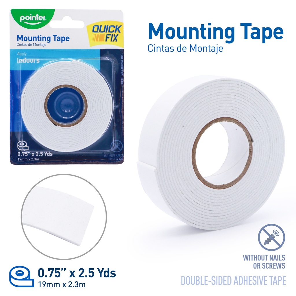 DOUBLE-SIDED FOAM TAPE WHITE 0.75"X7.5FT, 1 ROLL