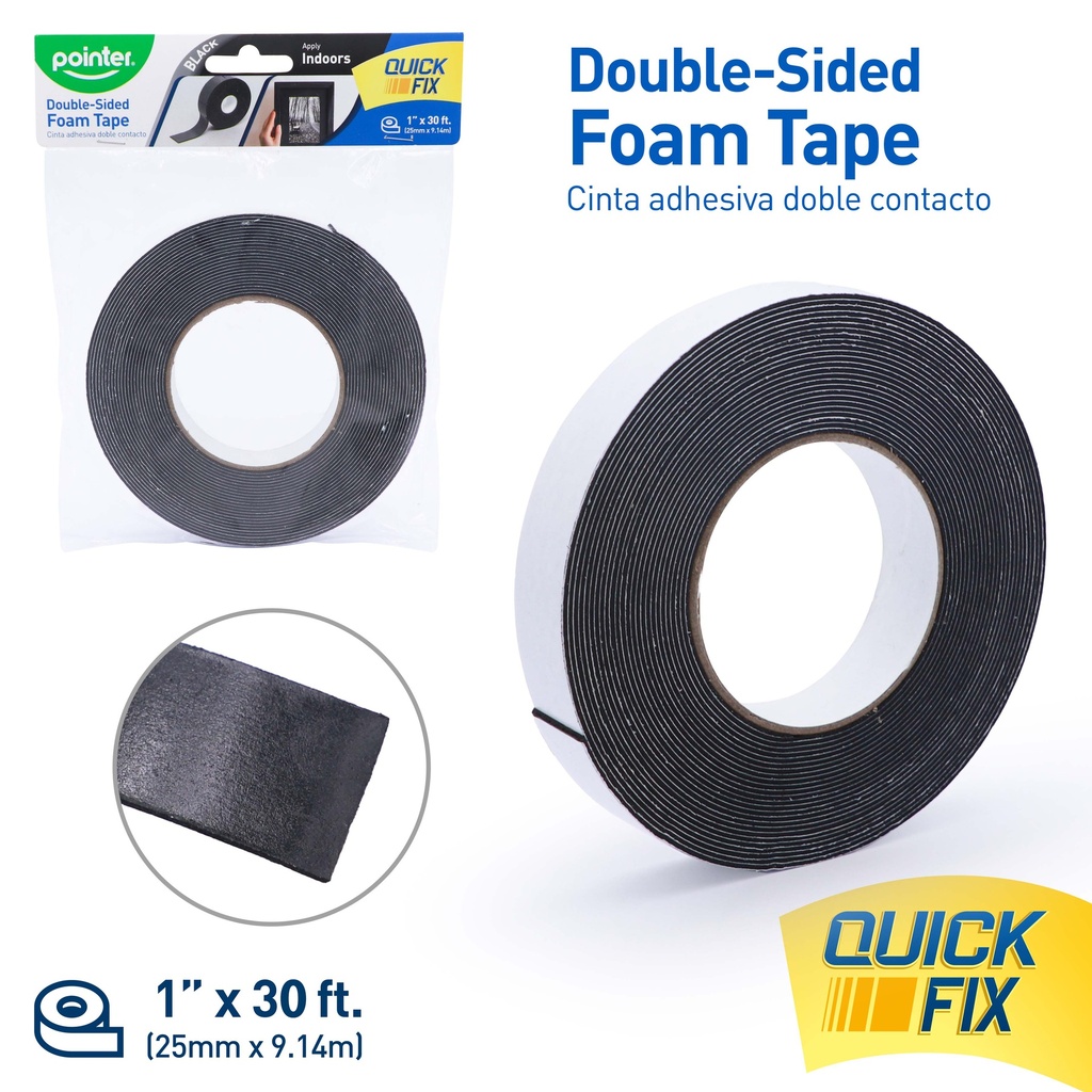 DOUBLE-SIDED FOAM TAPE, BLACK, 1" X 33FT, 1 ROLL