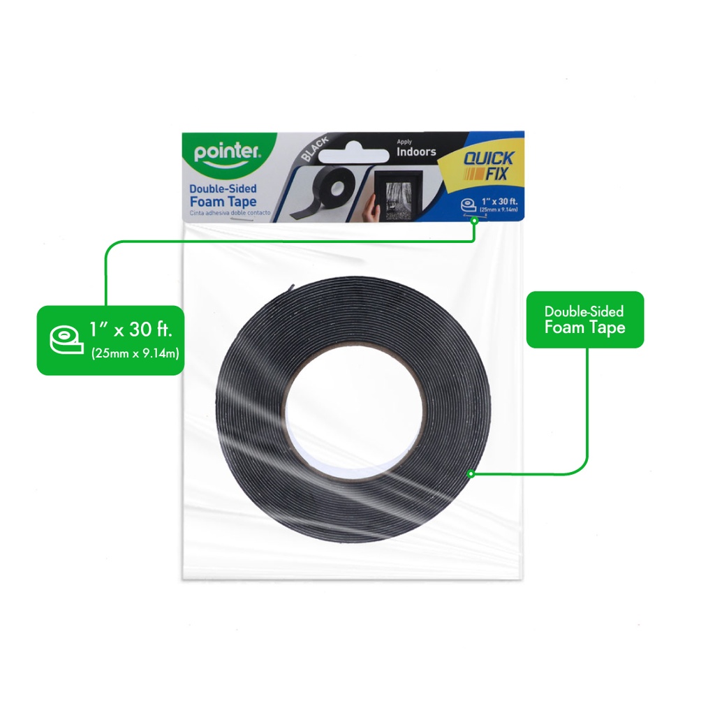 DOUBLE-SIDED FOAM TAPE, BLACK, 1" X 33FT, 1 ROLL