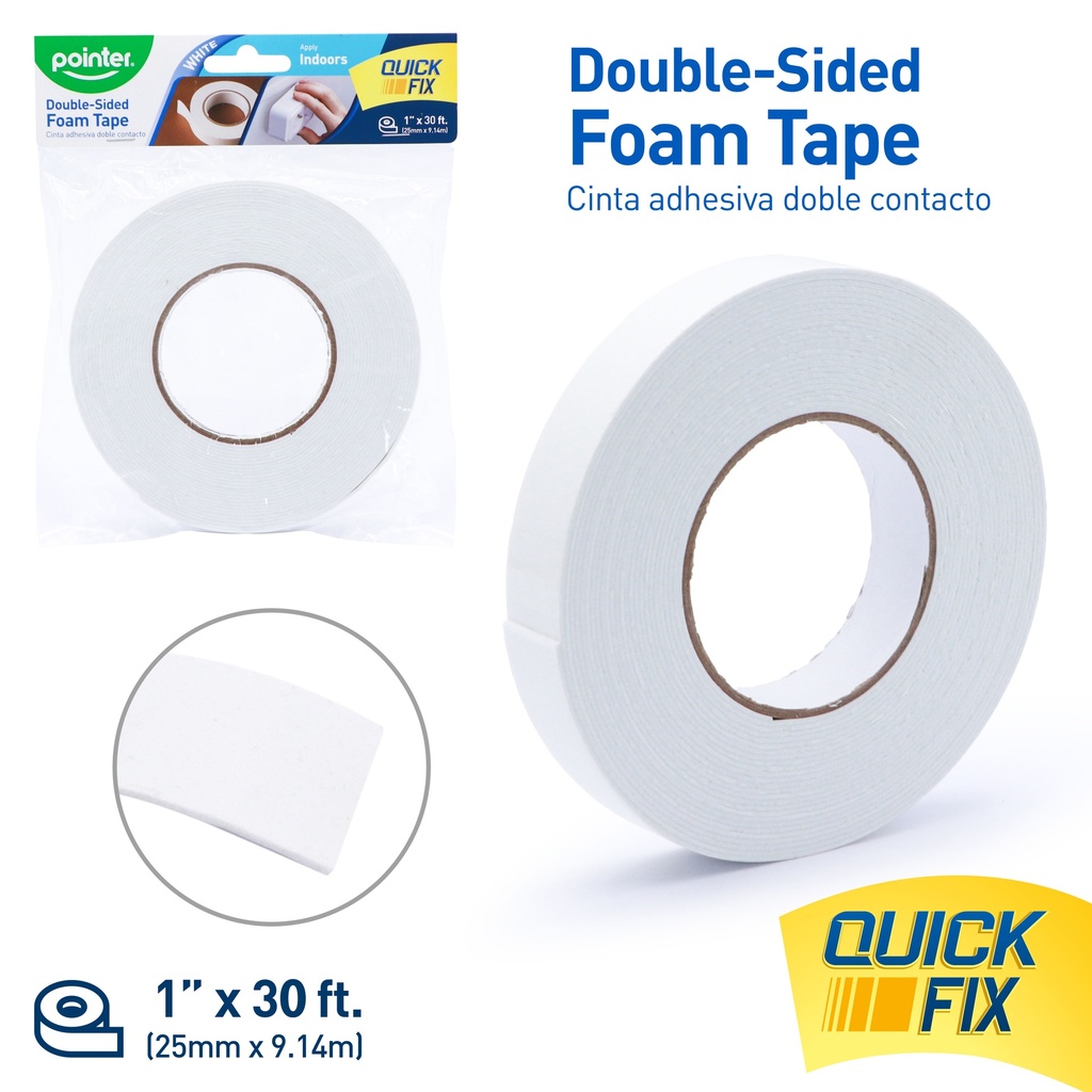 DOUBLE-SIDED FOAM TAPE WHITE 1"X33FT, 1 ROLL
