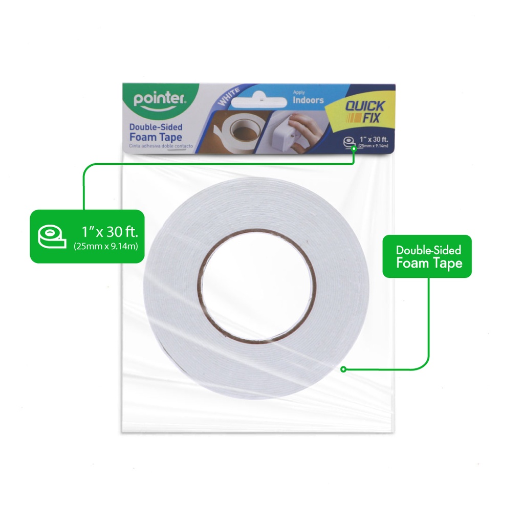DOUBLE-SIDED FOAM TAPE WHITE 1"X33FT, 1 ROLL