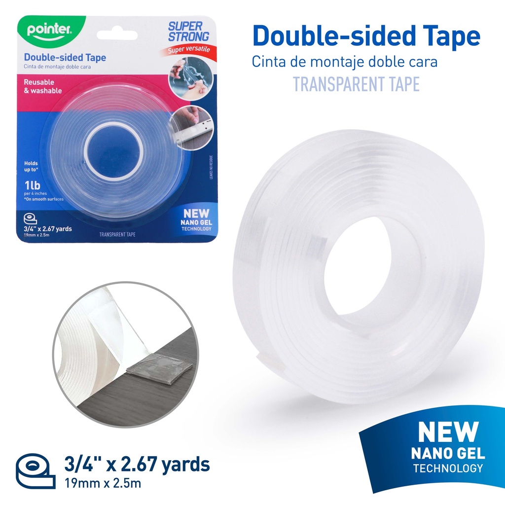 DOUBLE-SIDED GEL TAPE 0.75"X8FT, 1 ROLL