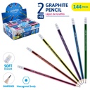 GRAPHITE PENCILS, COLORFUL STRIPS, HEXAGONAL BODY, HB #2, Box of 12 SETS