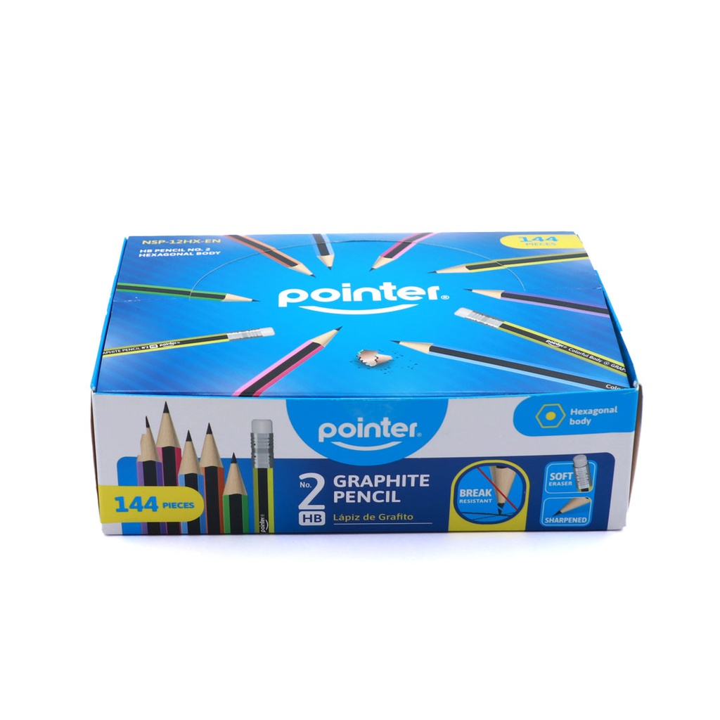 GRAPHITE PENCILS, COLORFUL STRIPS, HEXAGONAL BODY, HB #2, Box of 12 SETS