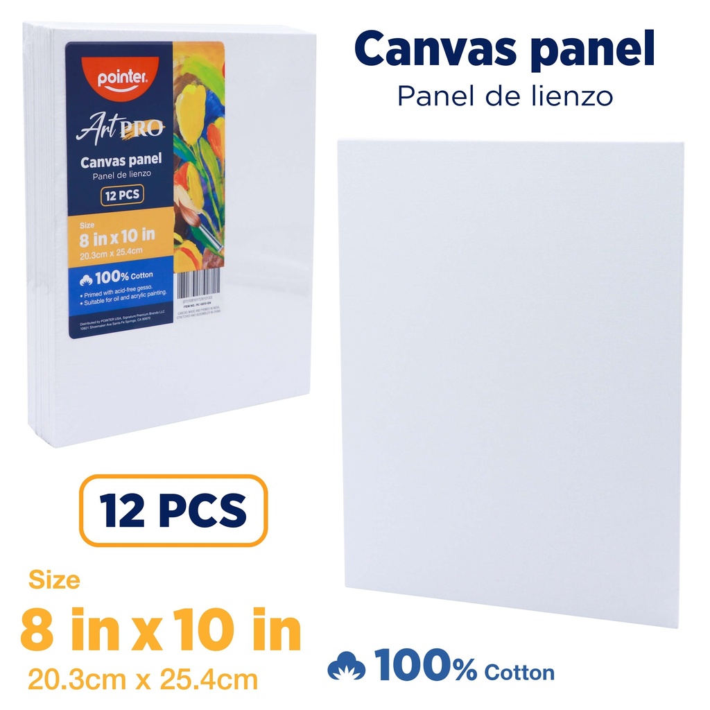 CANVAS PANEL, 8X10", 100% COTTON, PACK OF  12 PIECES