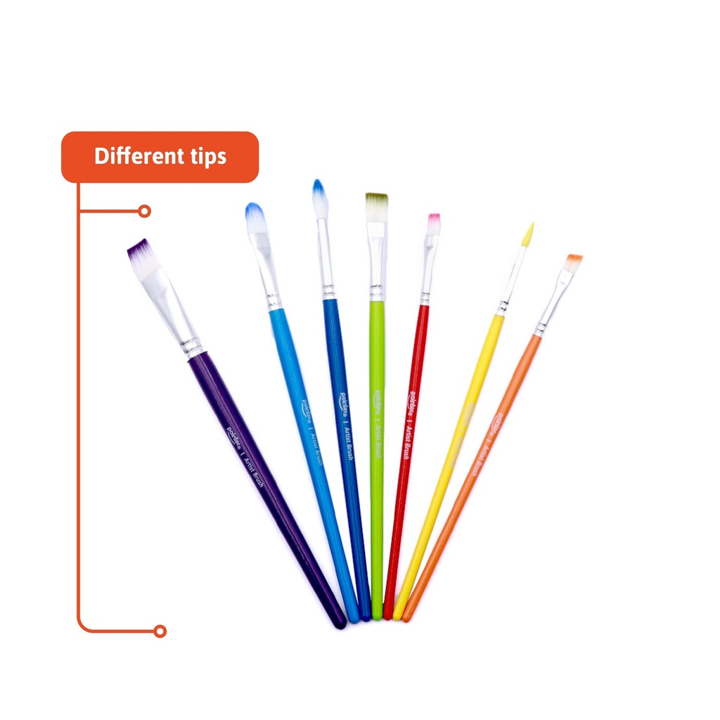 PAINTBRUSHES, SYNTHETIC BRISTLE , COLORFUL , SET OF 7 PIECES