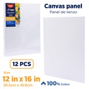 CANVAS PANEL, 12X16", 100% COTTON, PACK OF 12 PIECES