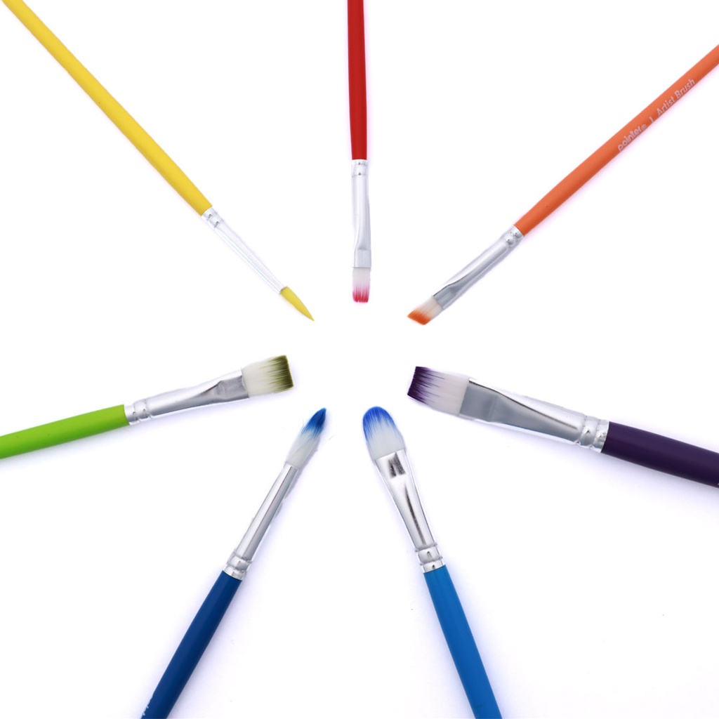 PAINTBRUSHES, SYNTHETIC BRISTLE , COLORFUL , SET OF 7 PIECES